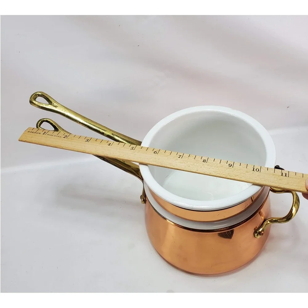 Aurus Double Boiler Copper Porcelain‎ Brass Portugal Vintage Farmhouse NO COVER